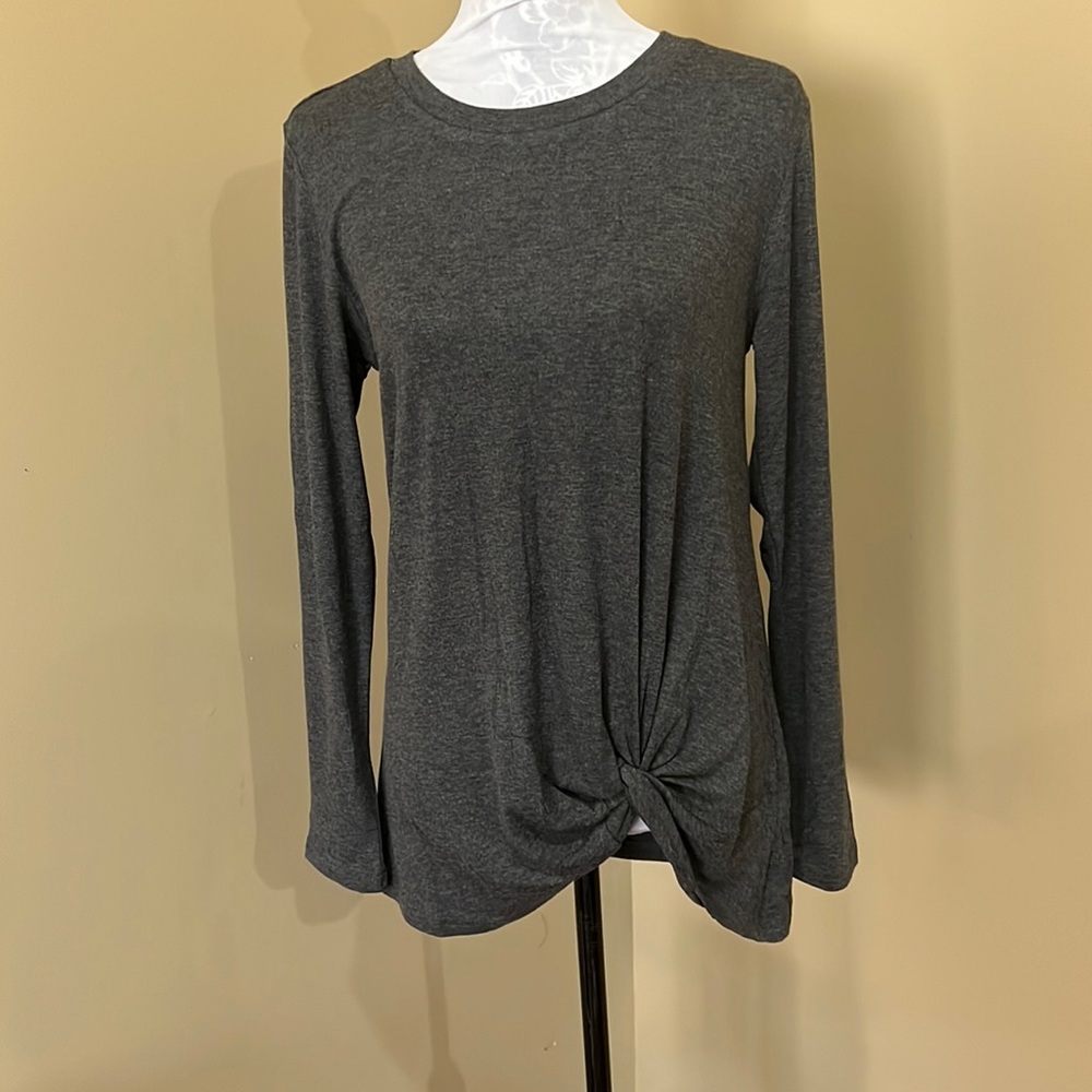 Gray athletic front tie long sleeve comfortable soft top size small